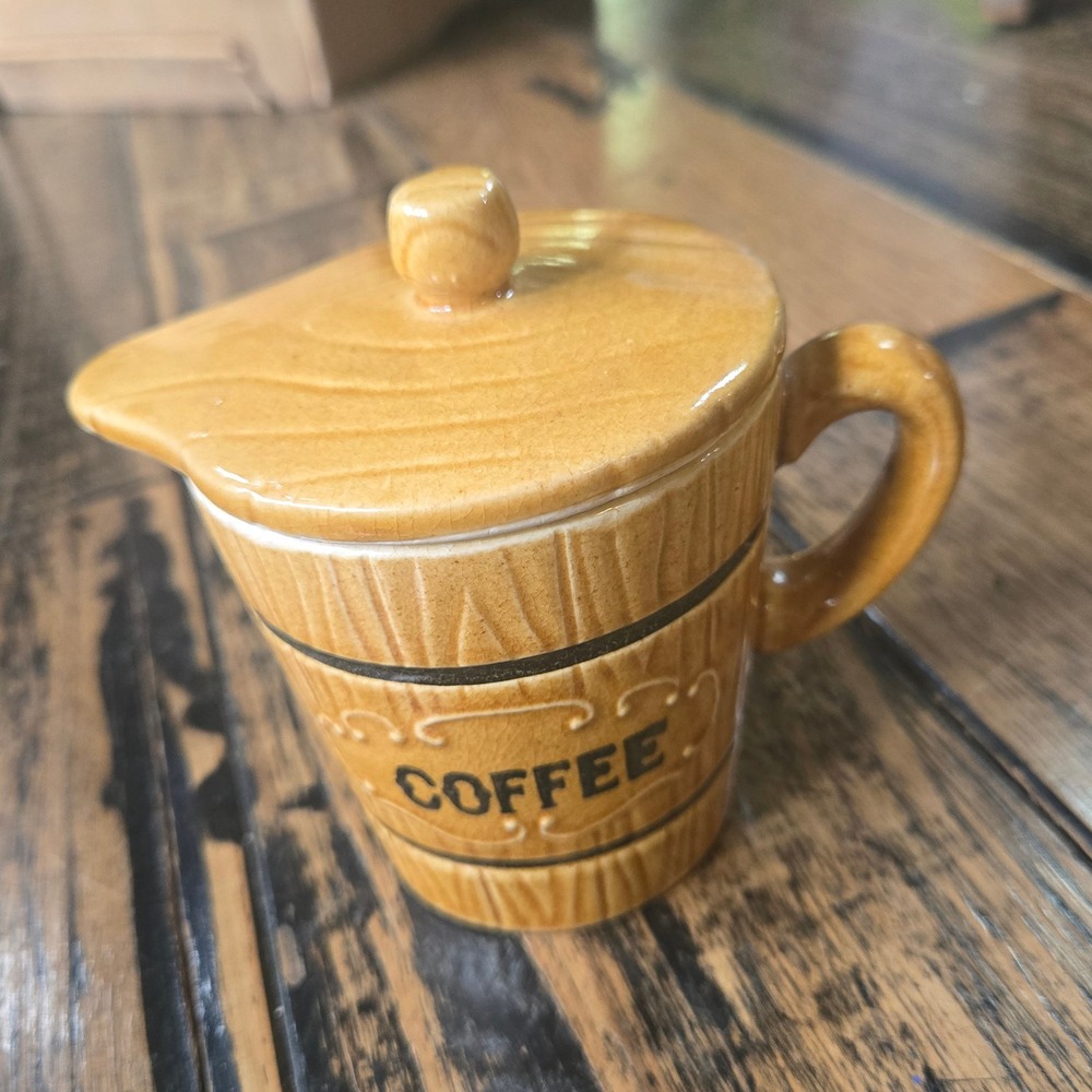 Royal Sealy Coffee Creamer Unisex Small Brown Excellent Vintage Wood Barrel Lid